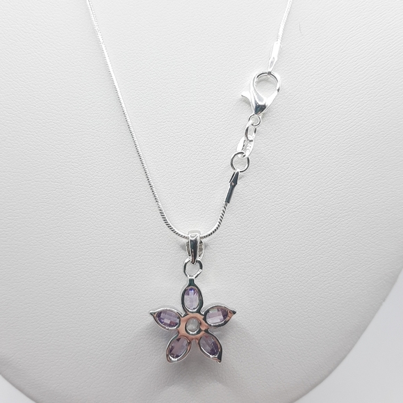 Amethyst Purple CZ Flower Pendant Necklace - Picture 5 of 6